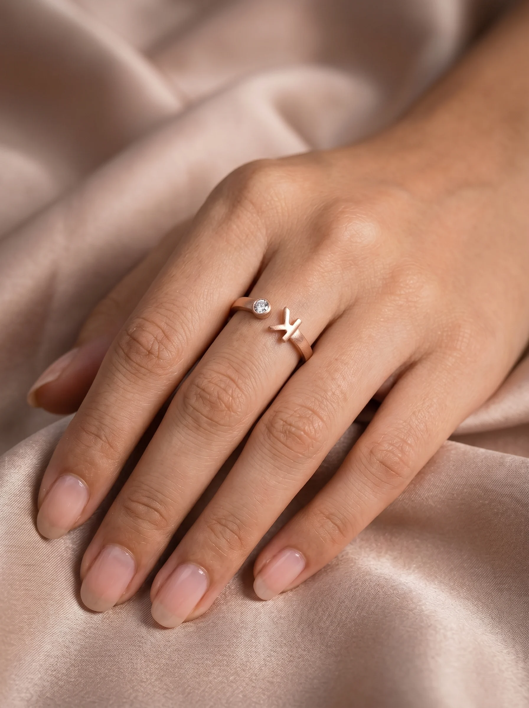 Rose Gold Initial K Ring - Image 3