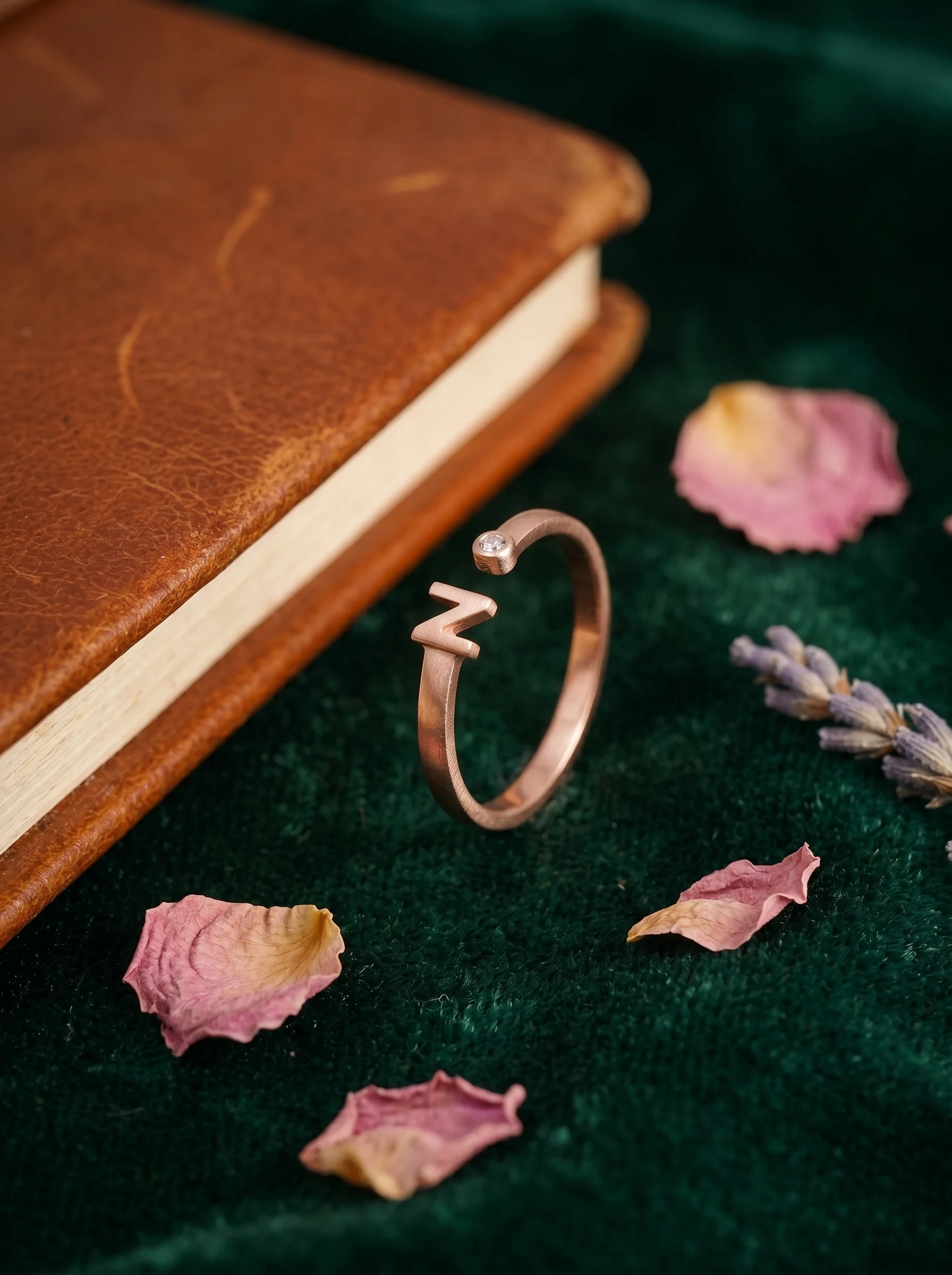 Rose Gold Initial N Ring