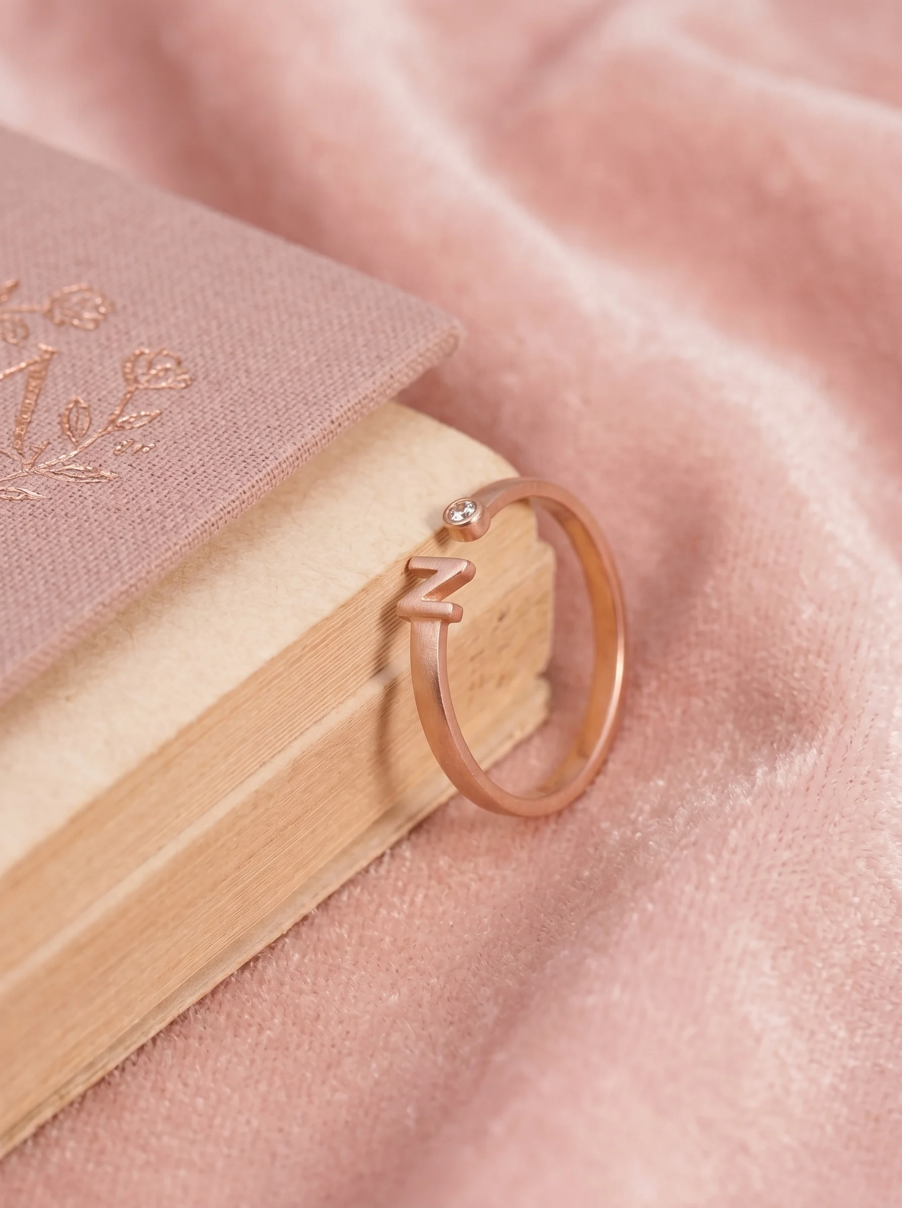 Rose Gold Initial N Ring - Image 3