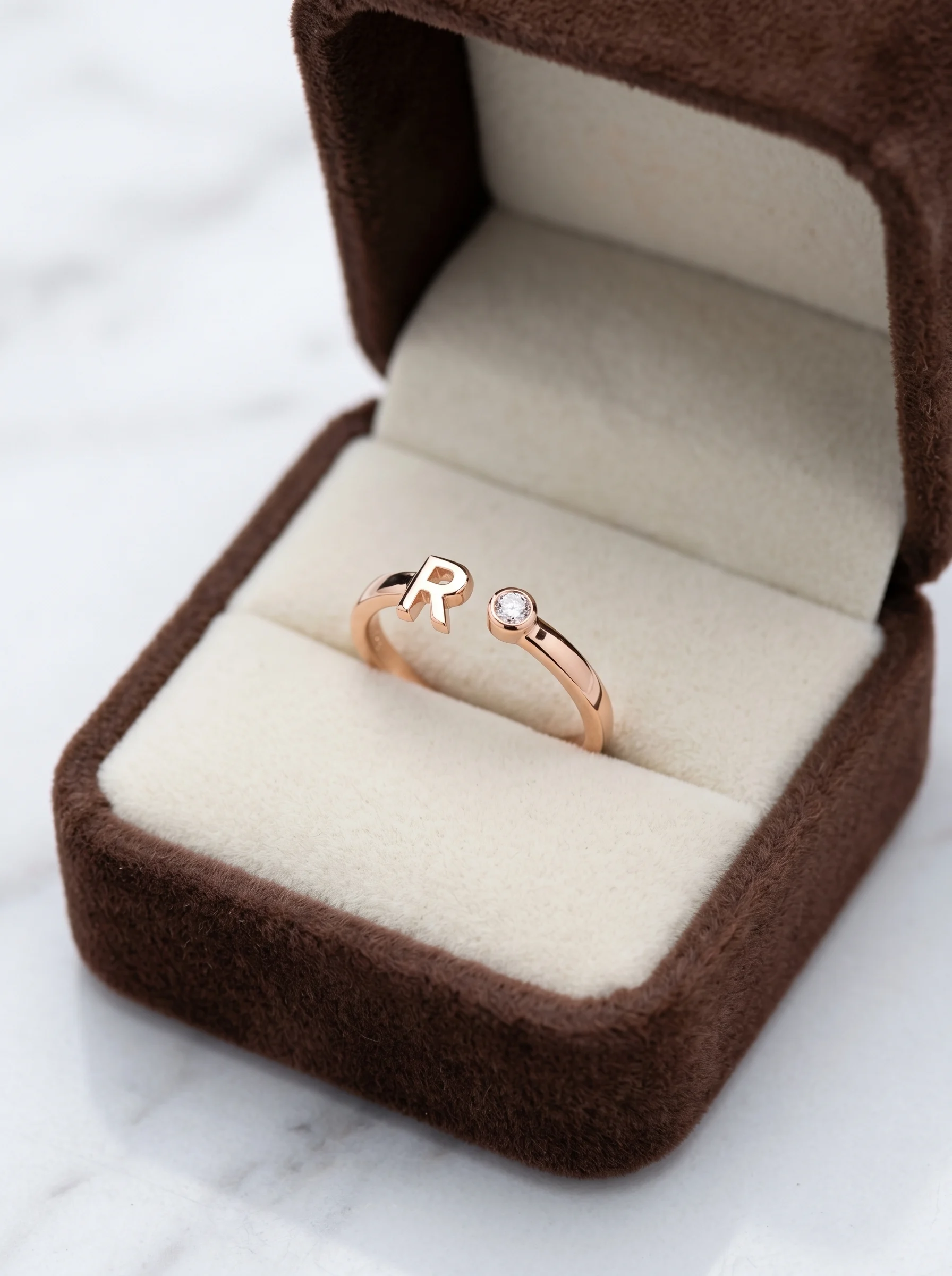 Rose Gold Initial R Ring - Image 2