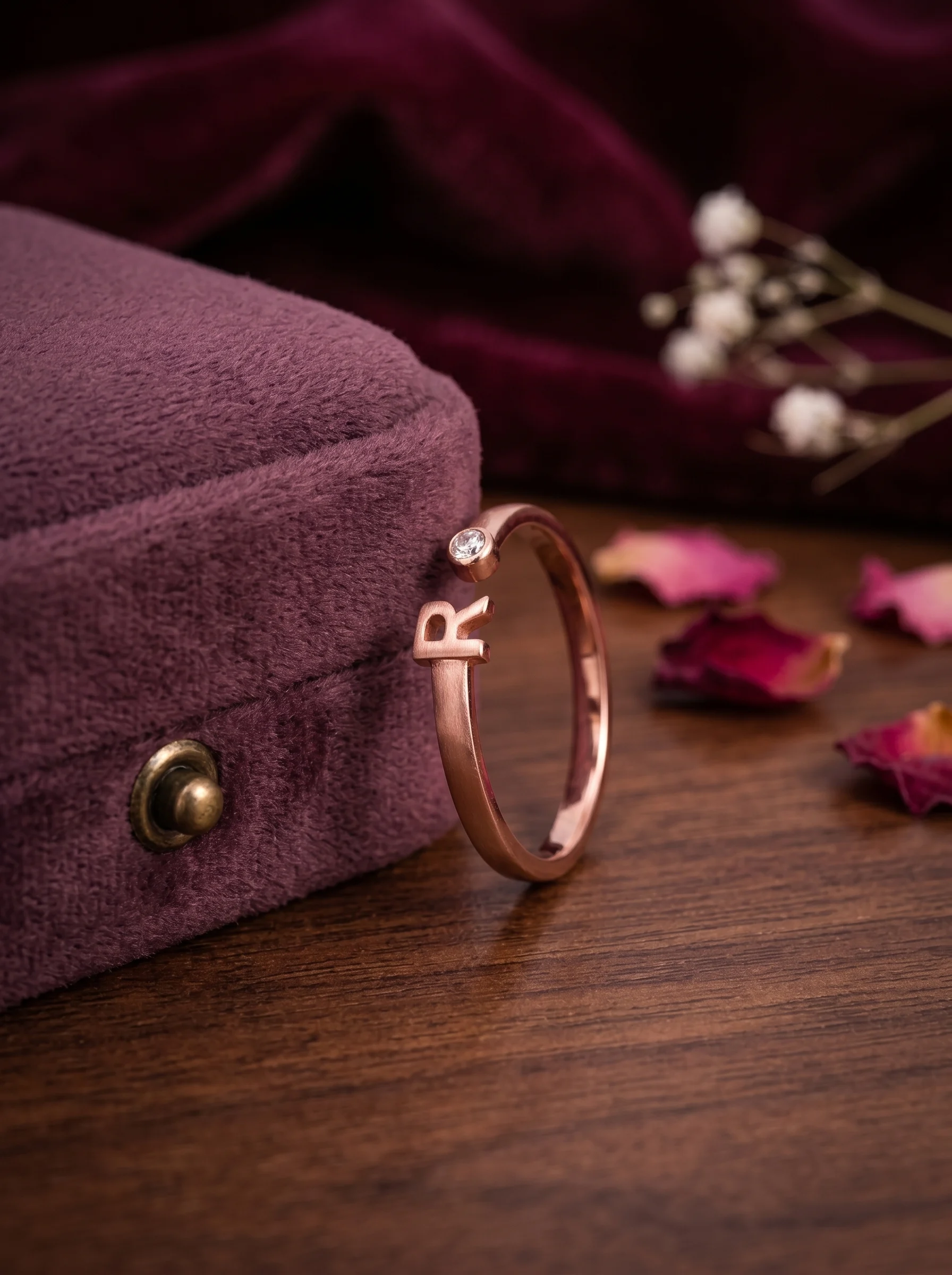 Rose Gold Initial R Ring