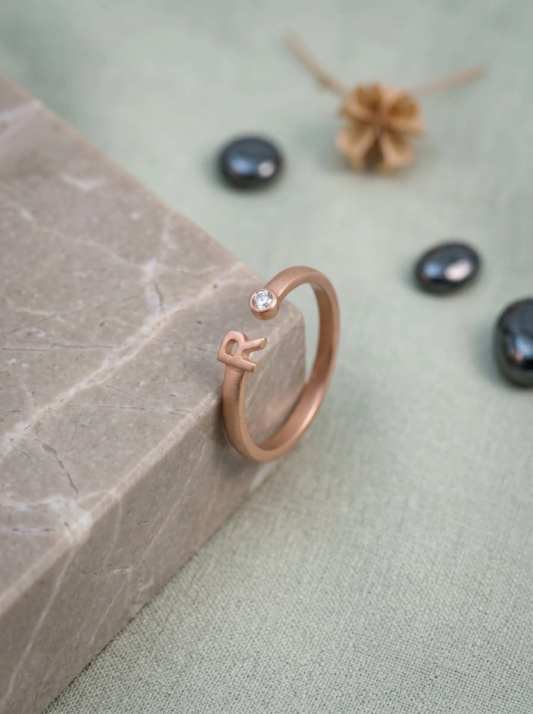 Rose Gold Initial R Ring - Image 5