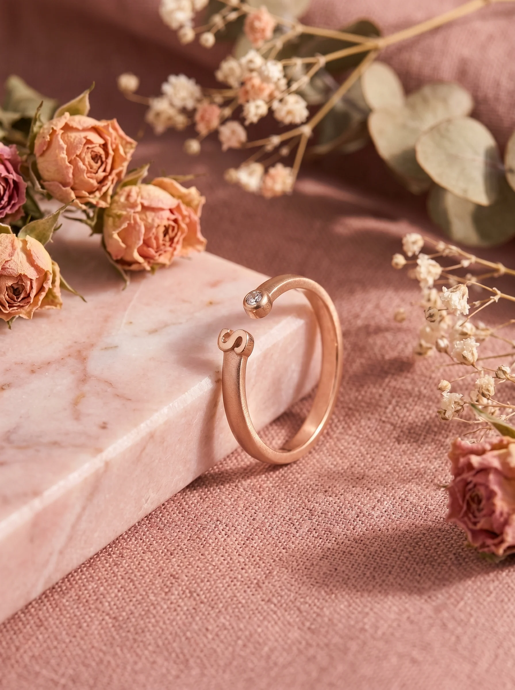Rose Gold Initial S Ring - Image 4