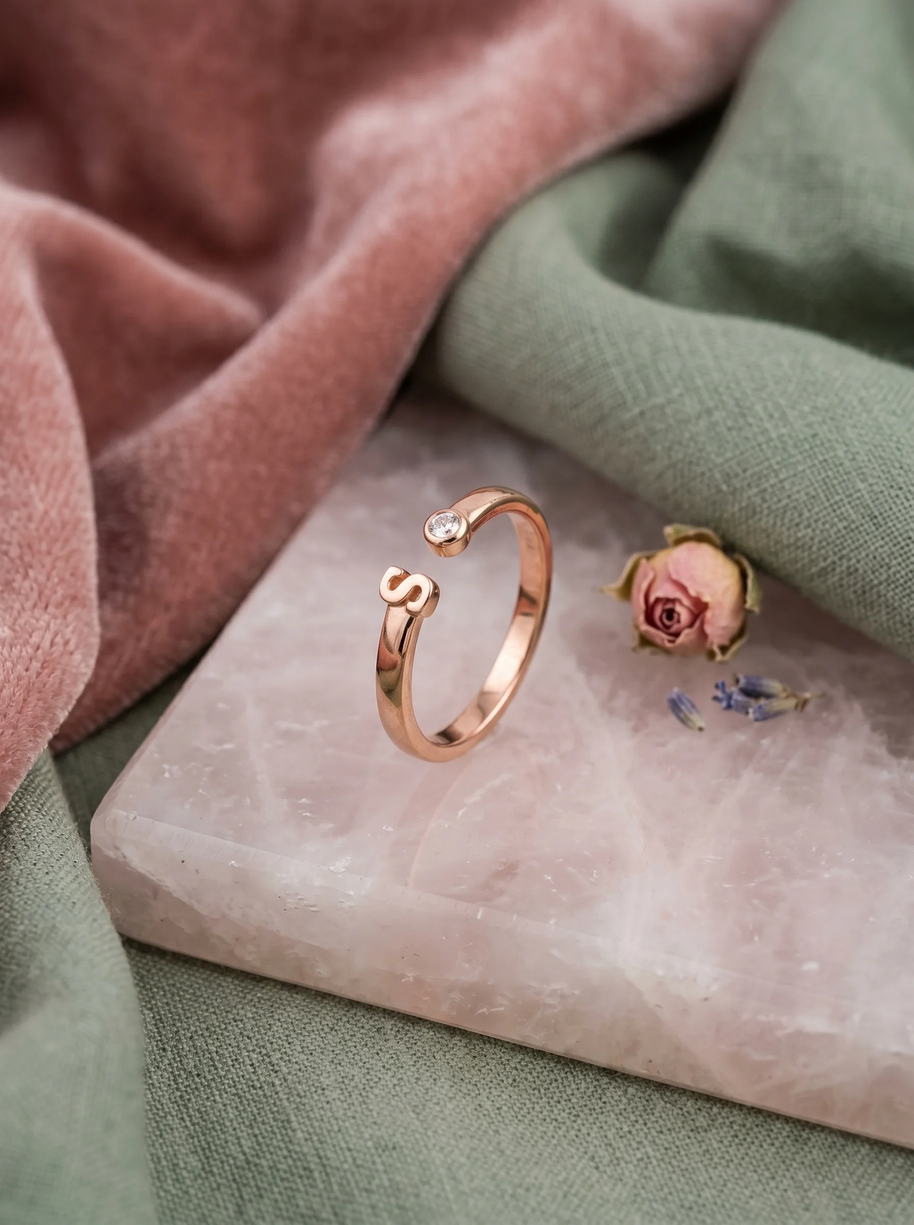 Rose Gold Initial S Ring - Image 3