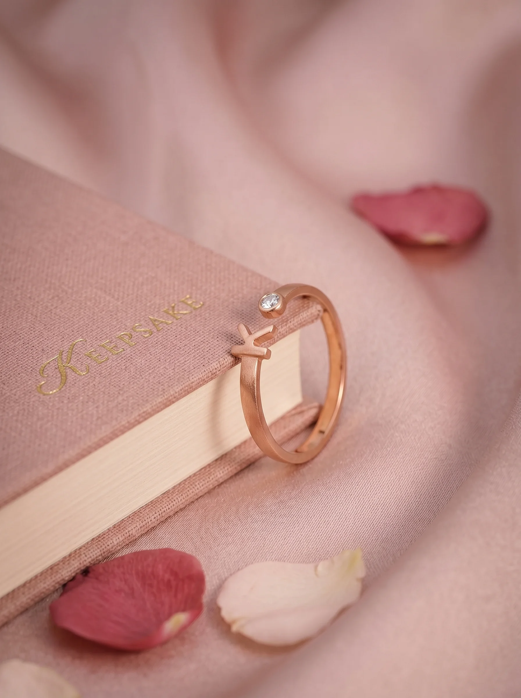 Rose Gold Initial K Ring - Image 4