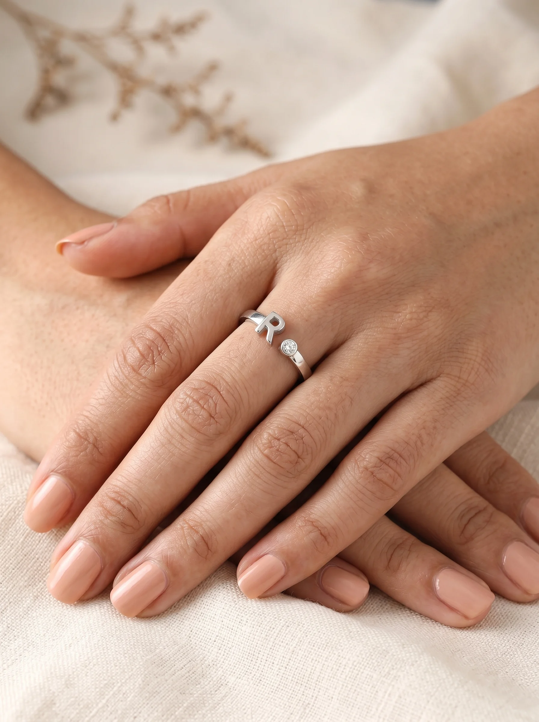 Silver Initial R Ring - Image 4