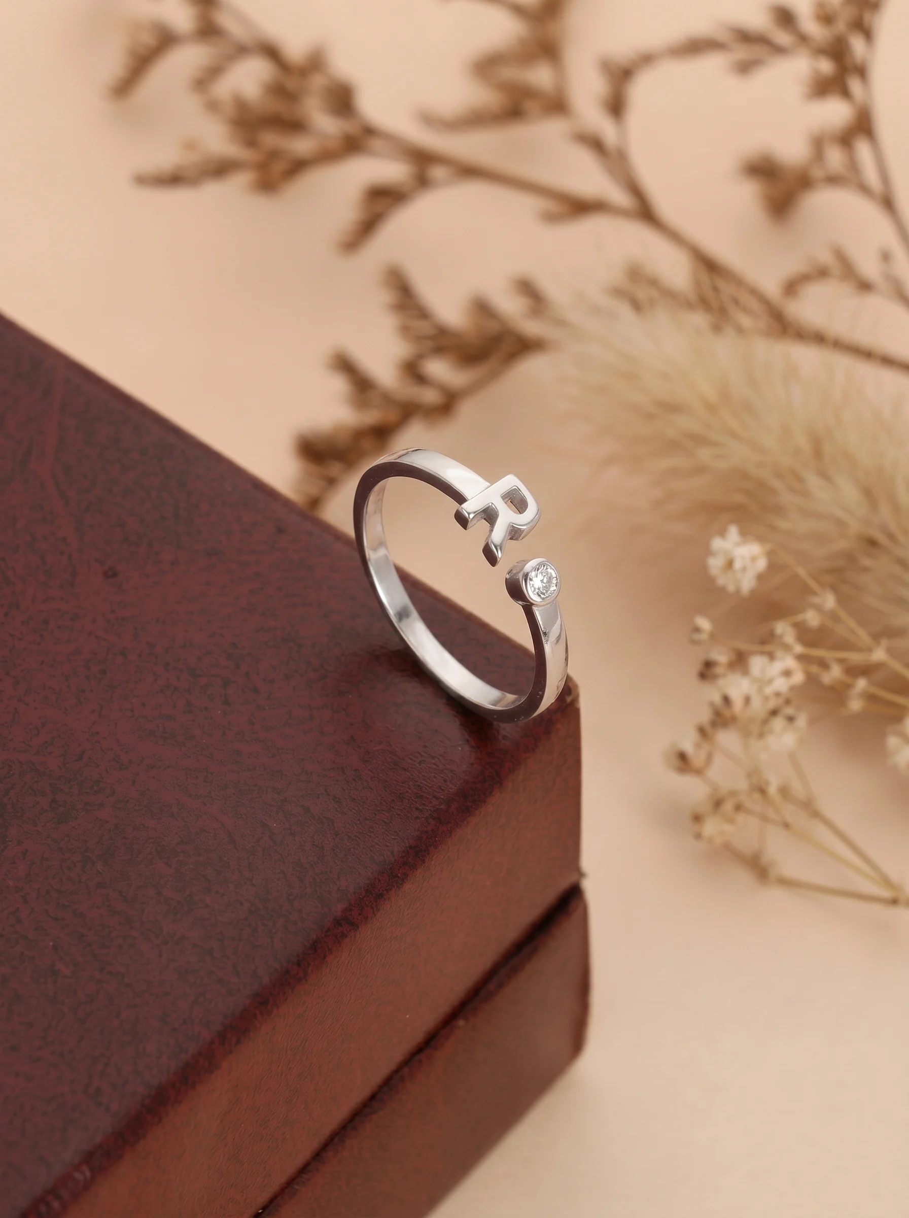 Silver Initial R Ring
