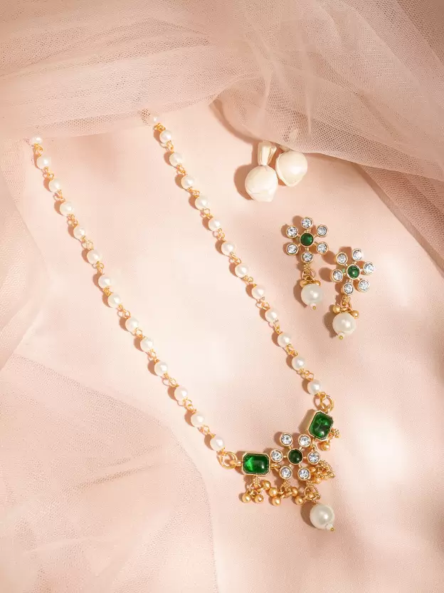Emerald Pearl Floral Necklace Set - Image 4