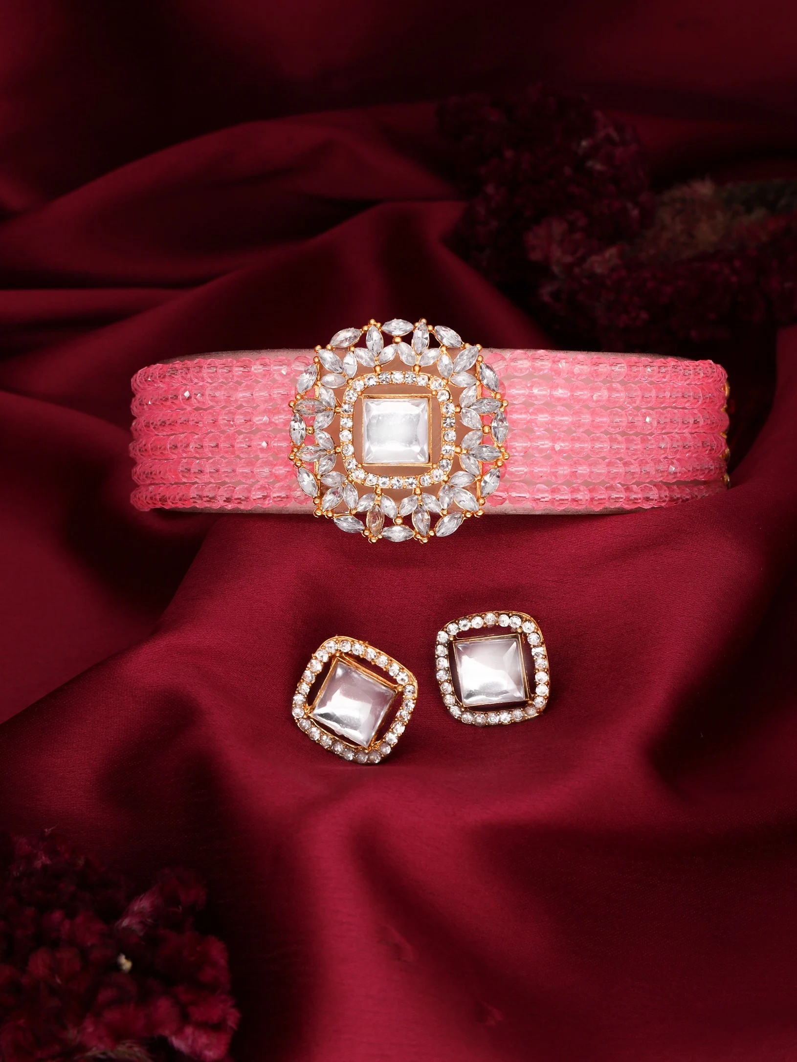 Pink Kundan Choker Set - Image 2