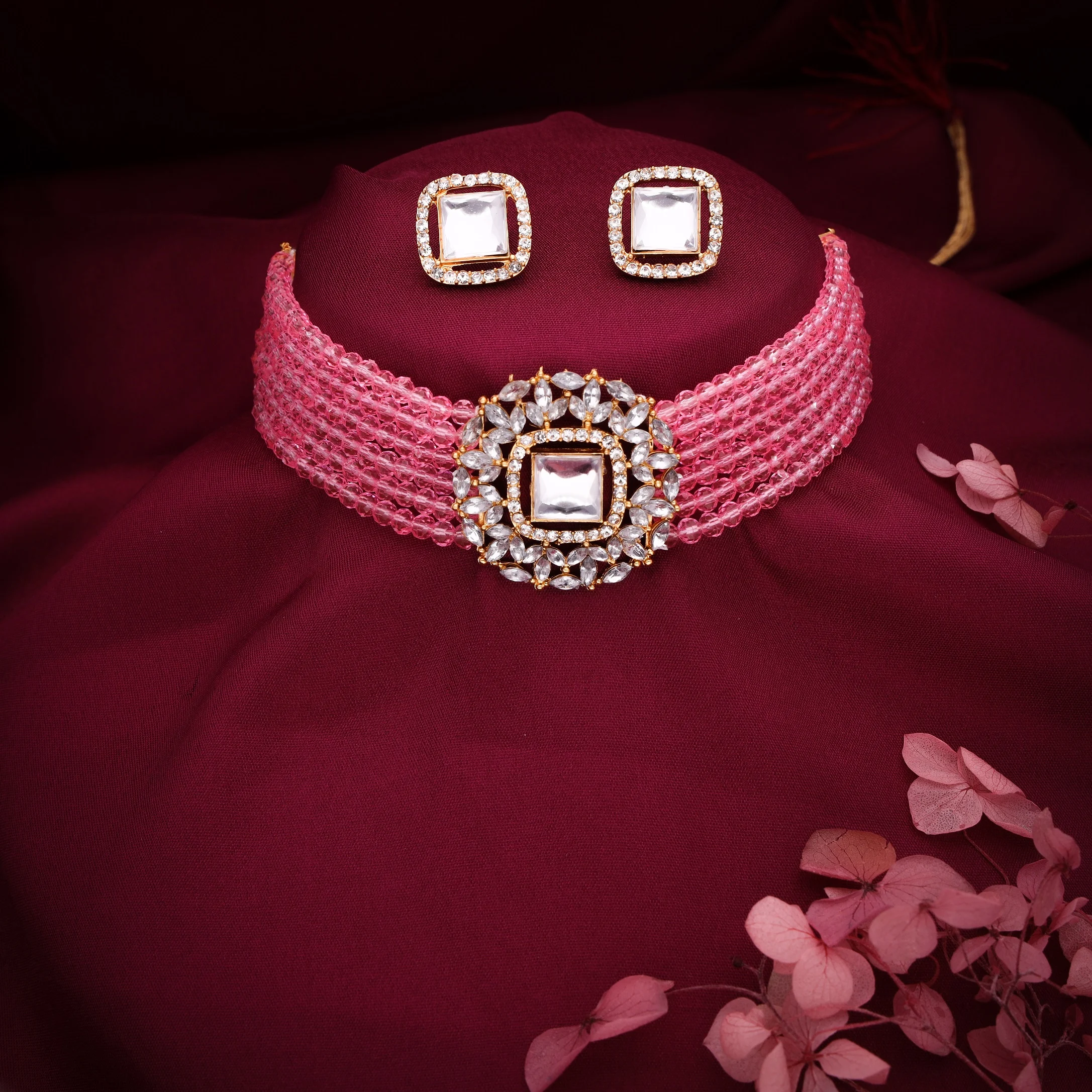 Pink Kundan Choker Set - Image 7
