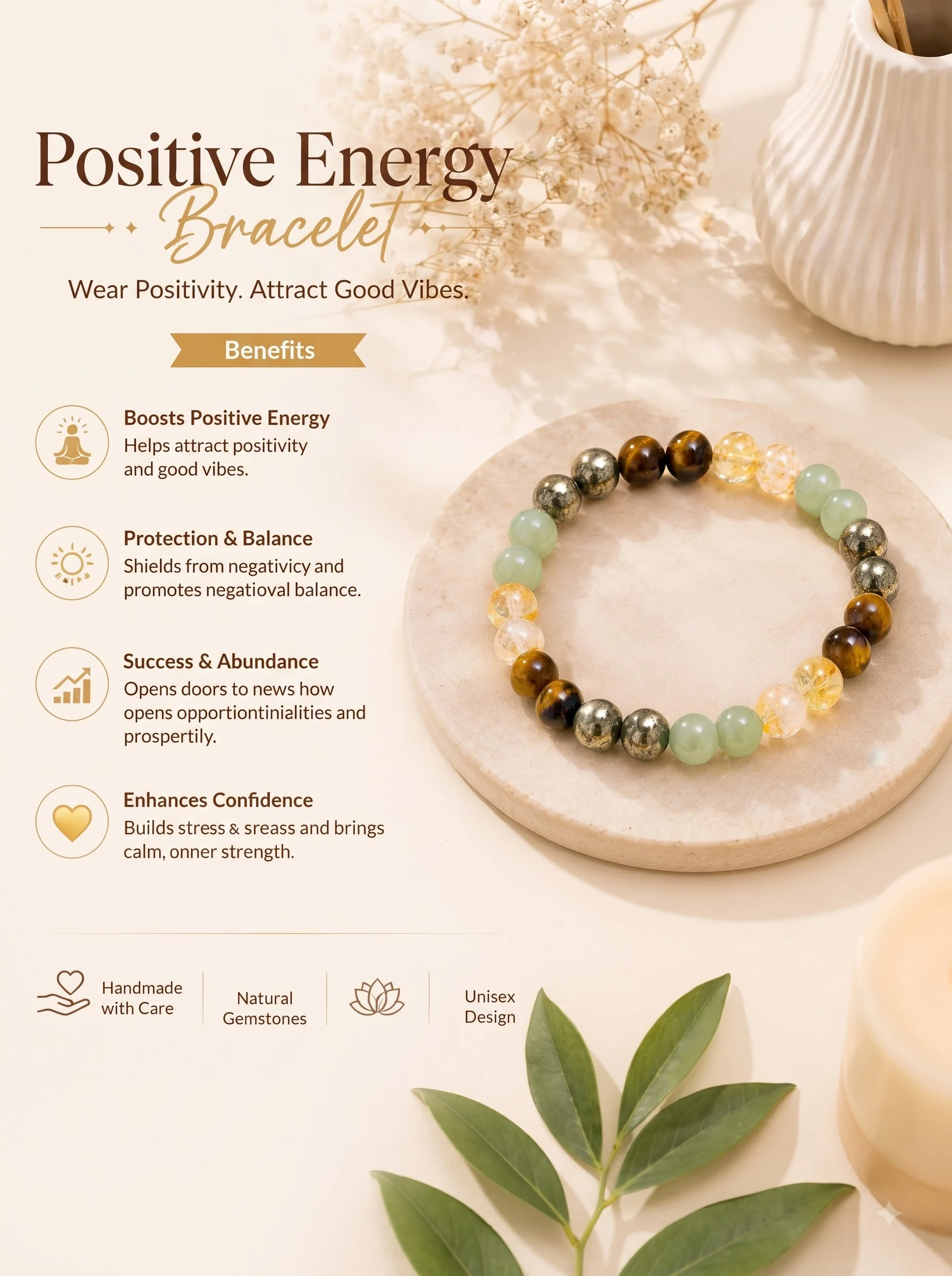 Positive Energy Natural Gemstone Beaded Bracelet - Image 2