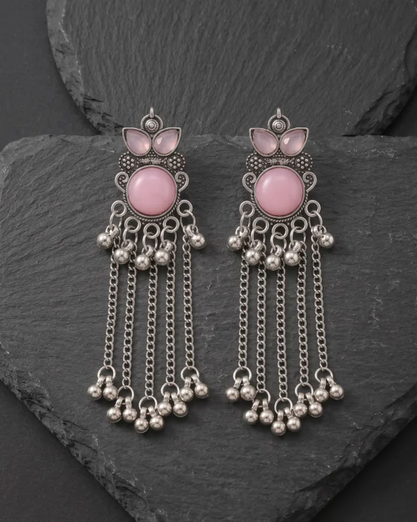 Blush Noor Oxidised Tassel Earrings