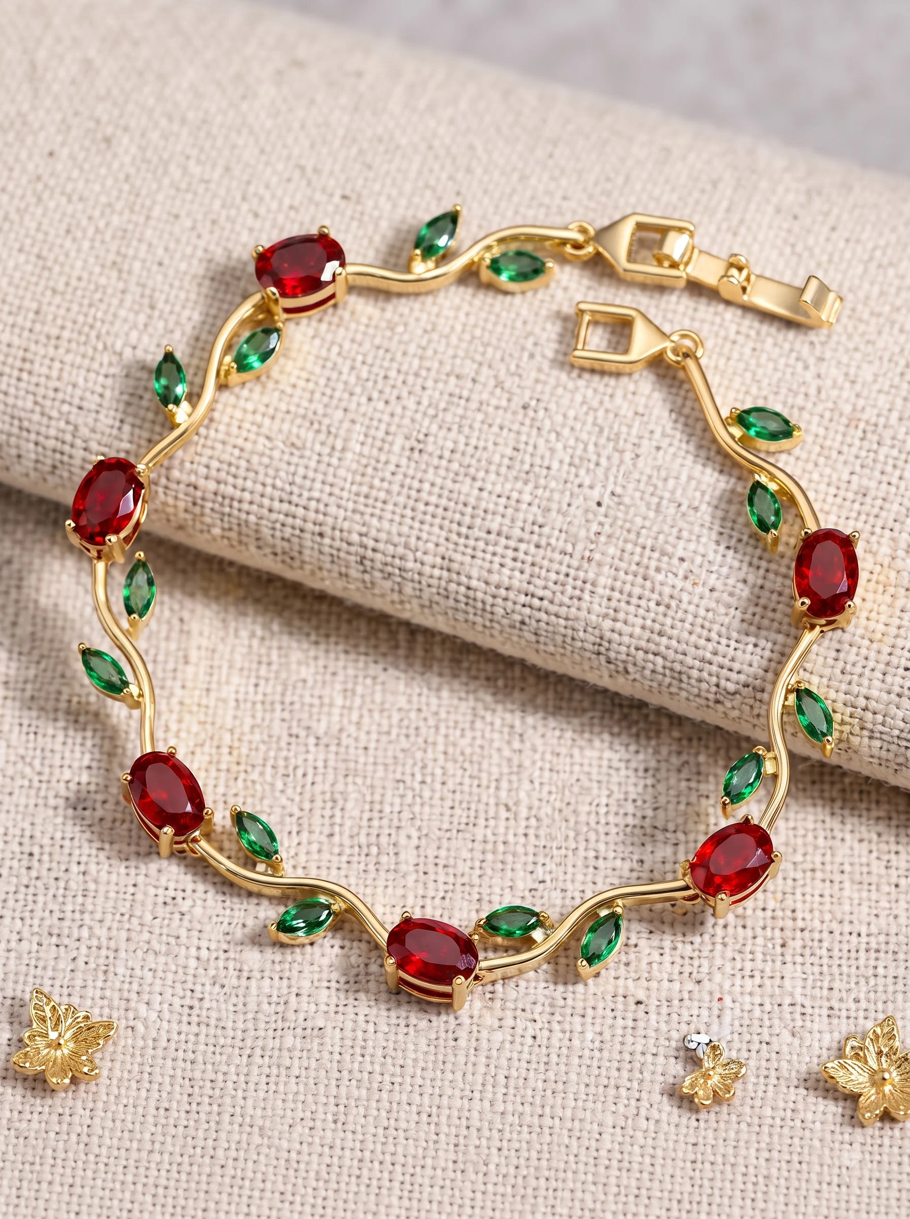 Ruby Emerald Vine Bracelet