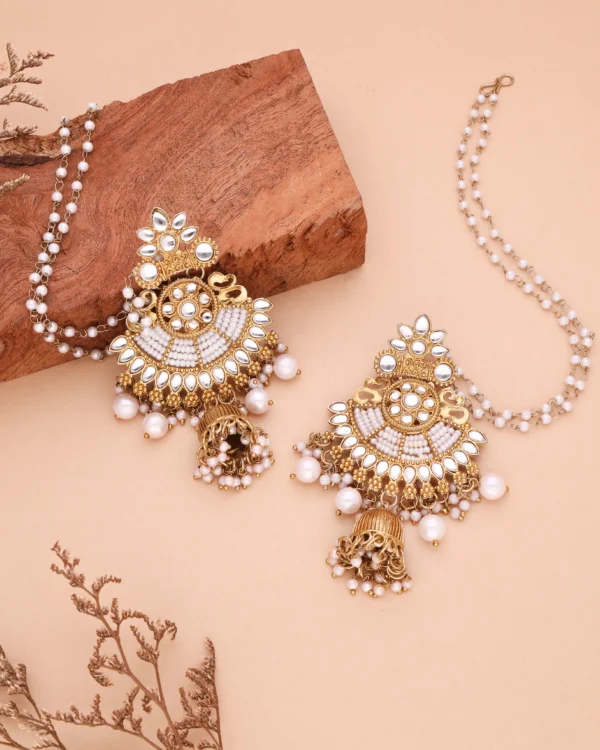 Kundan Pearl Jhumka Ear Chain Earrings