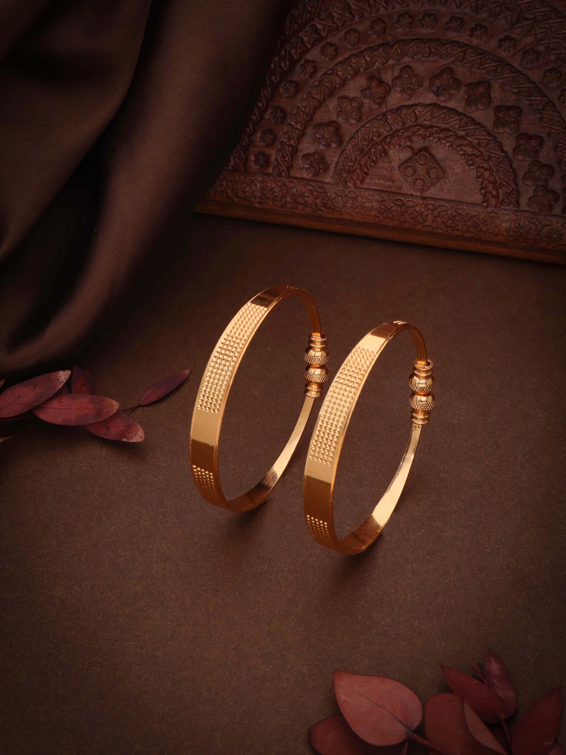 Golden Textured Classic Bangle Pair - Image 4