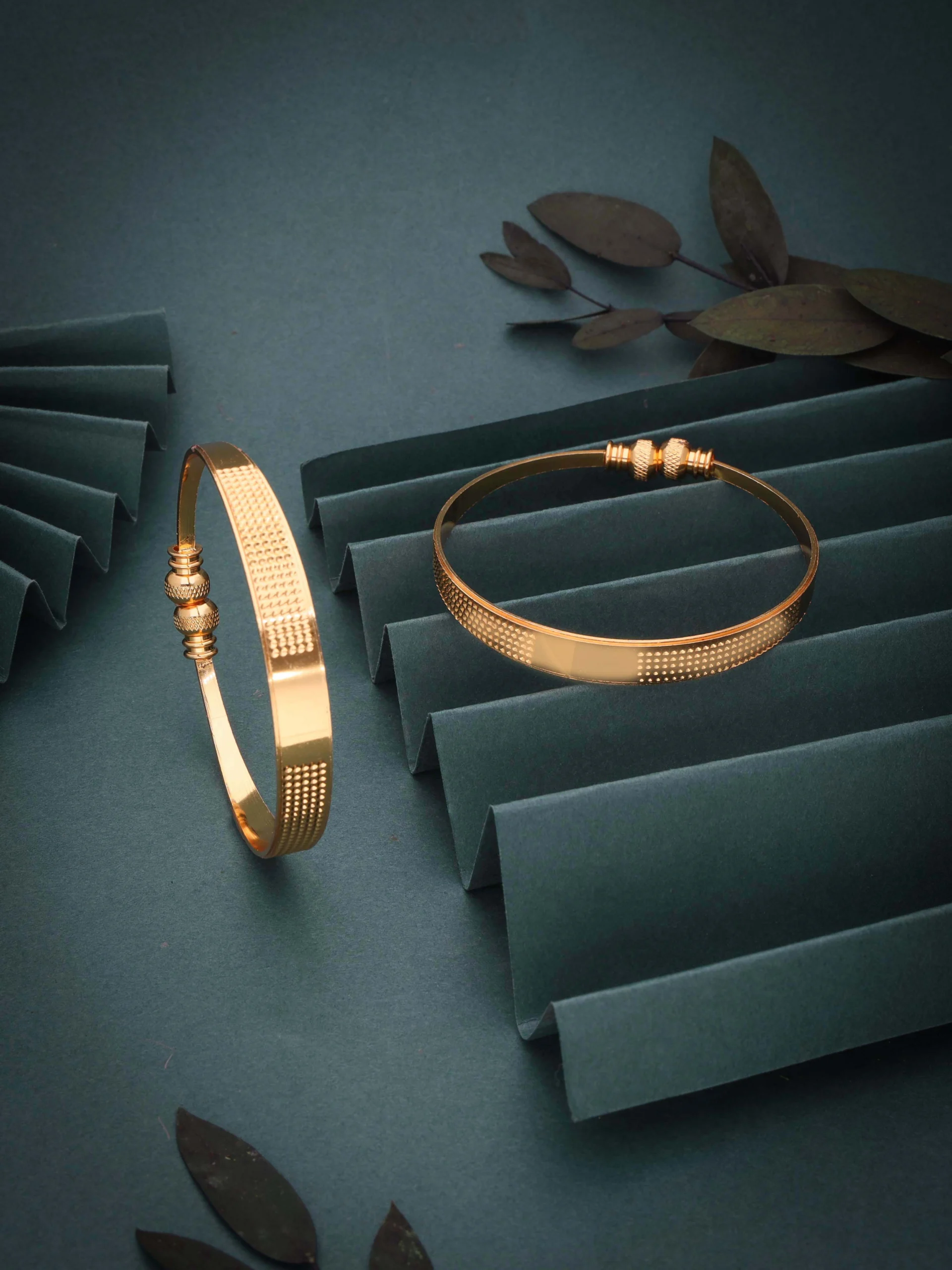 Golden Textured Classic Bangle Pair - Image 2