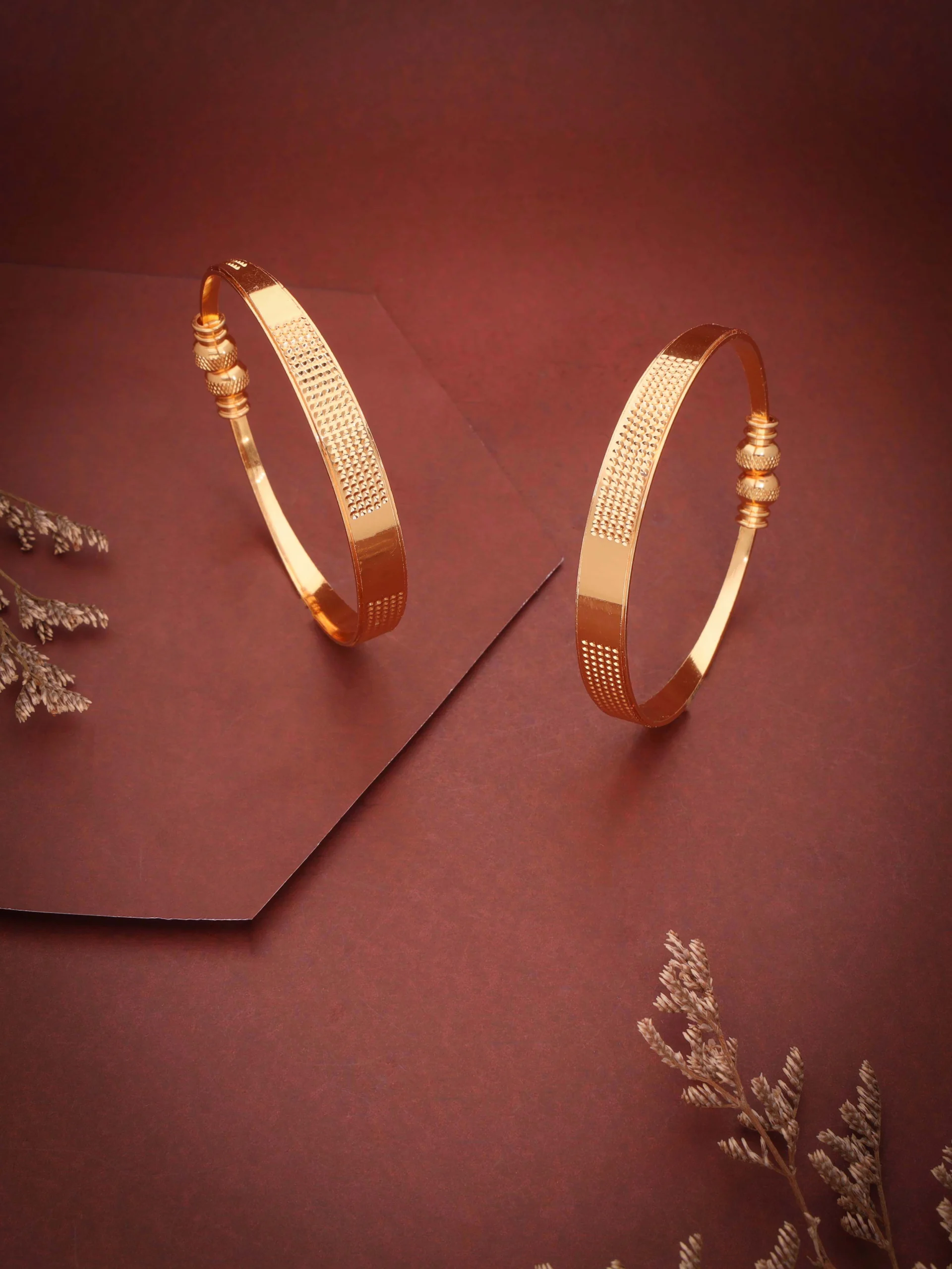 Golden Textured Classic Bangle Pair - Image 3