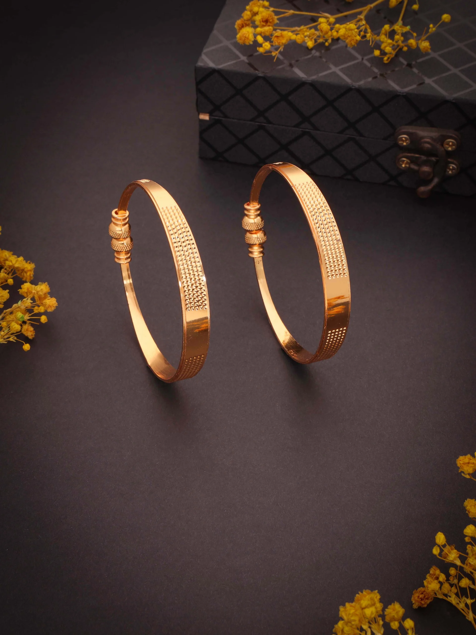Golden Textured Classic Bangle Pair