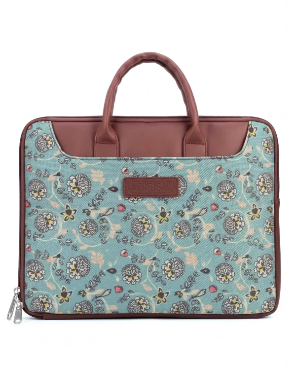 Mint Floral Print Laptop Bag