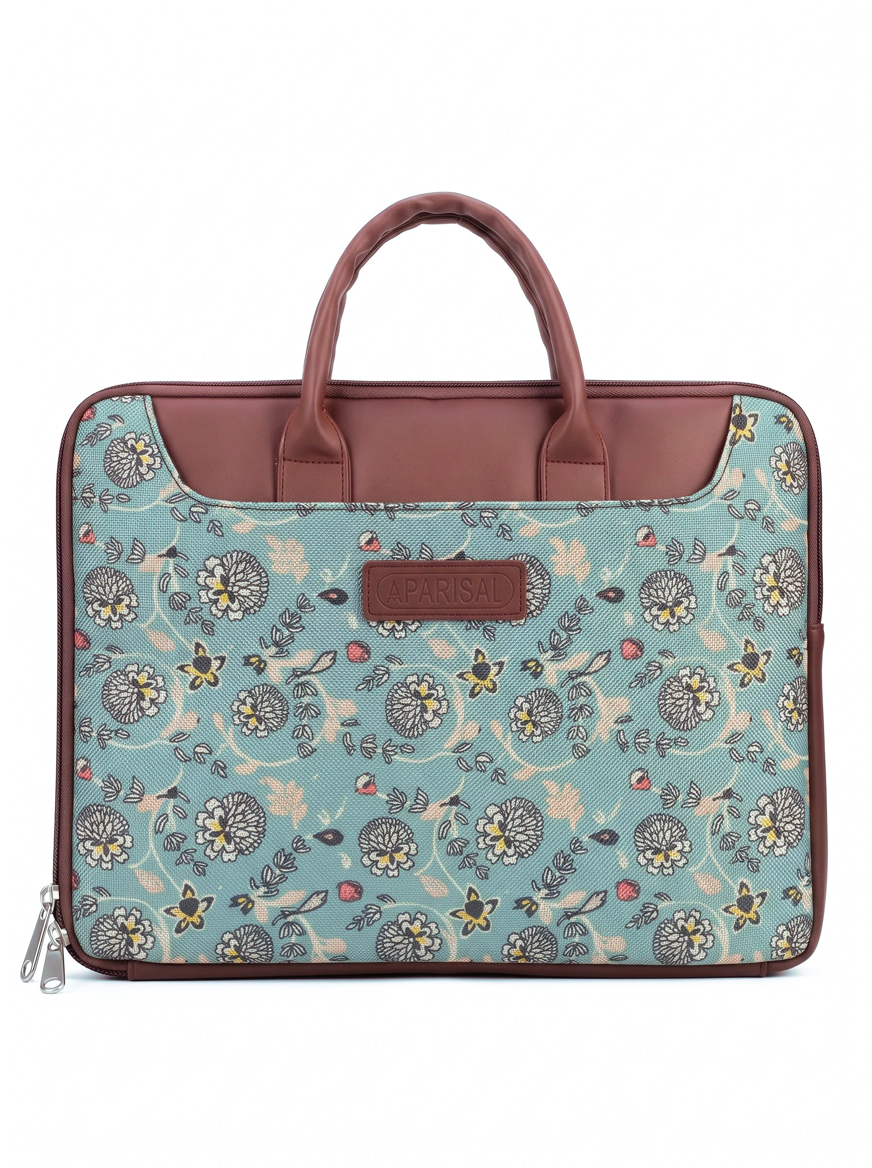 Mint Floral Print Laptop Bag