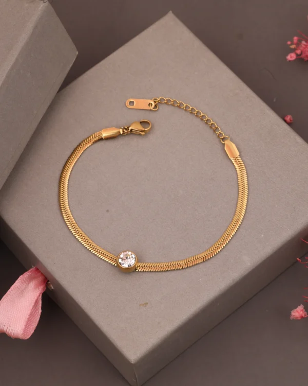 Golden Solitaire Snake Chain Bracelet