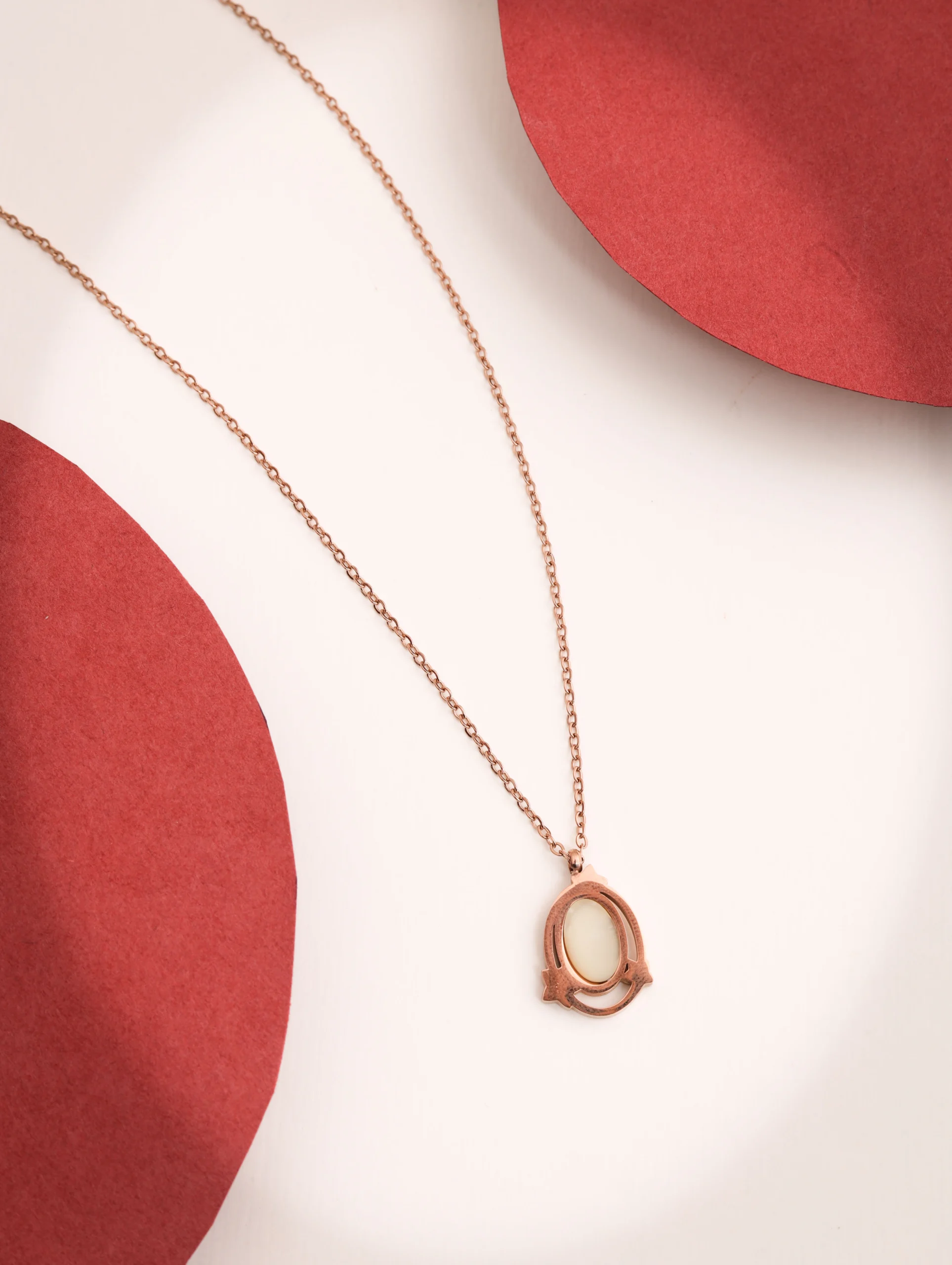Rose Gold Oval Pendant Necklace - Image 2