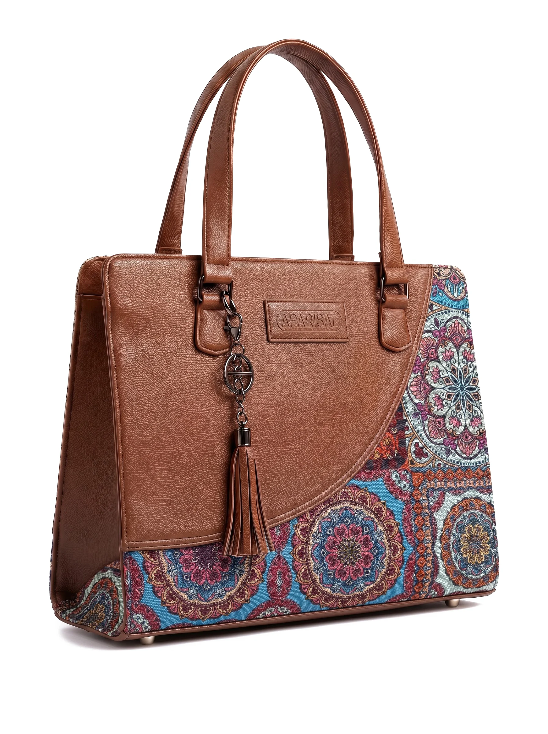 Brown Boho Printed Tote Handbag - Image 3