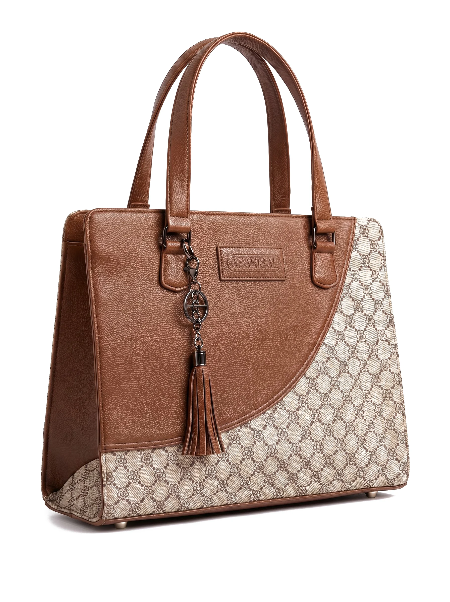 Beige Geometric Pattern Tote Bag - Image 6