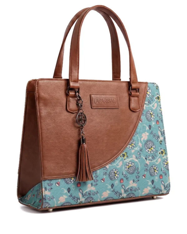 Teal Floral Print Tote Bag