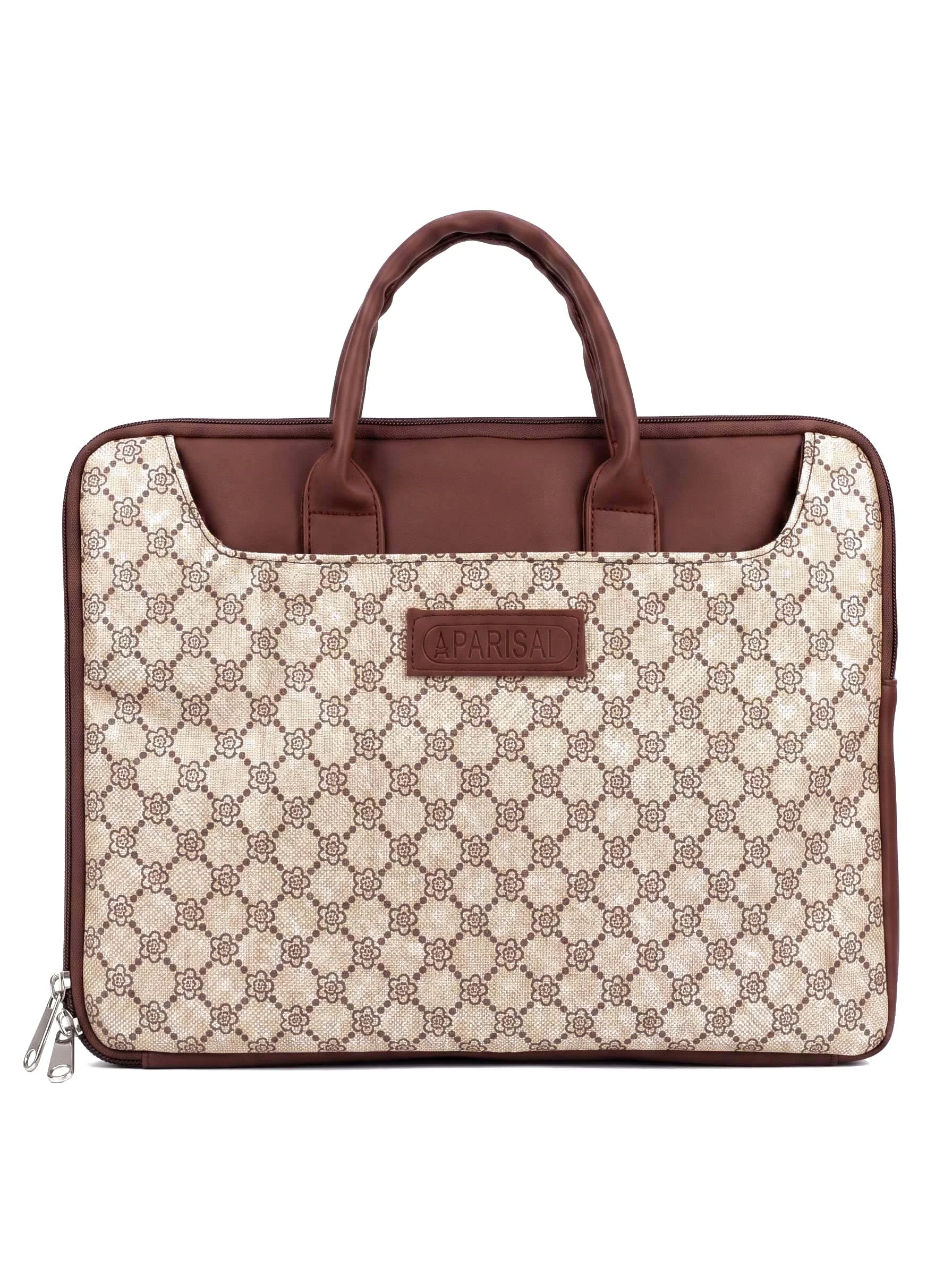 Beige Trellis Print Laptop Bag - Image 2