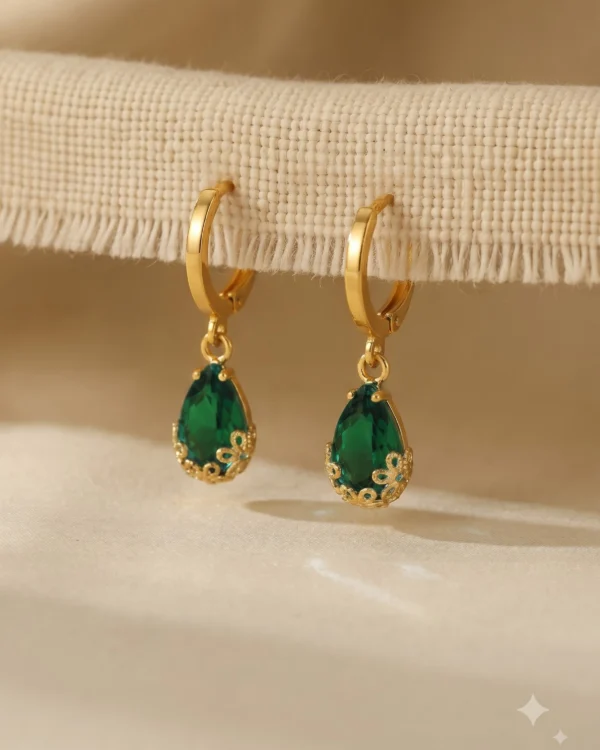 Green Teardrop Crystal Earrings