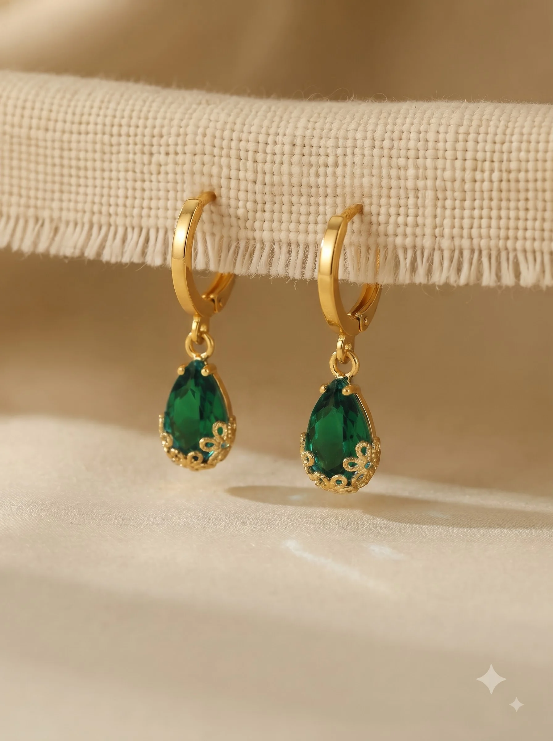 Green Teardrop Crystal Earrings
