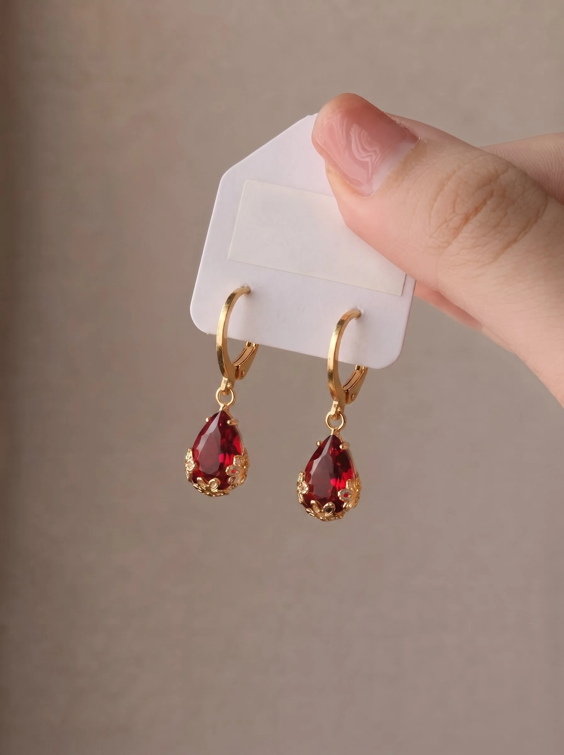 Red Teardrop Crystal Earrings - Image 4