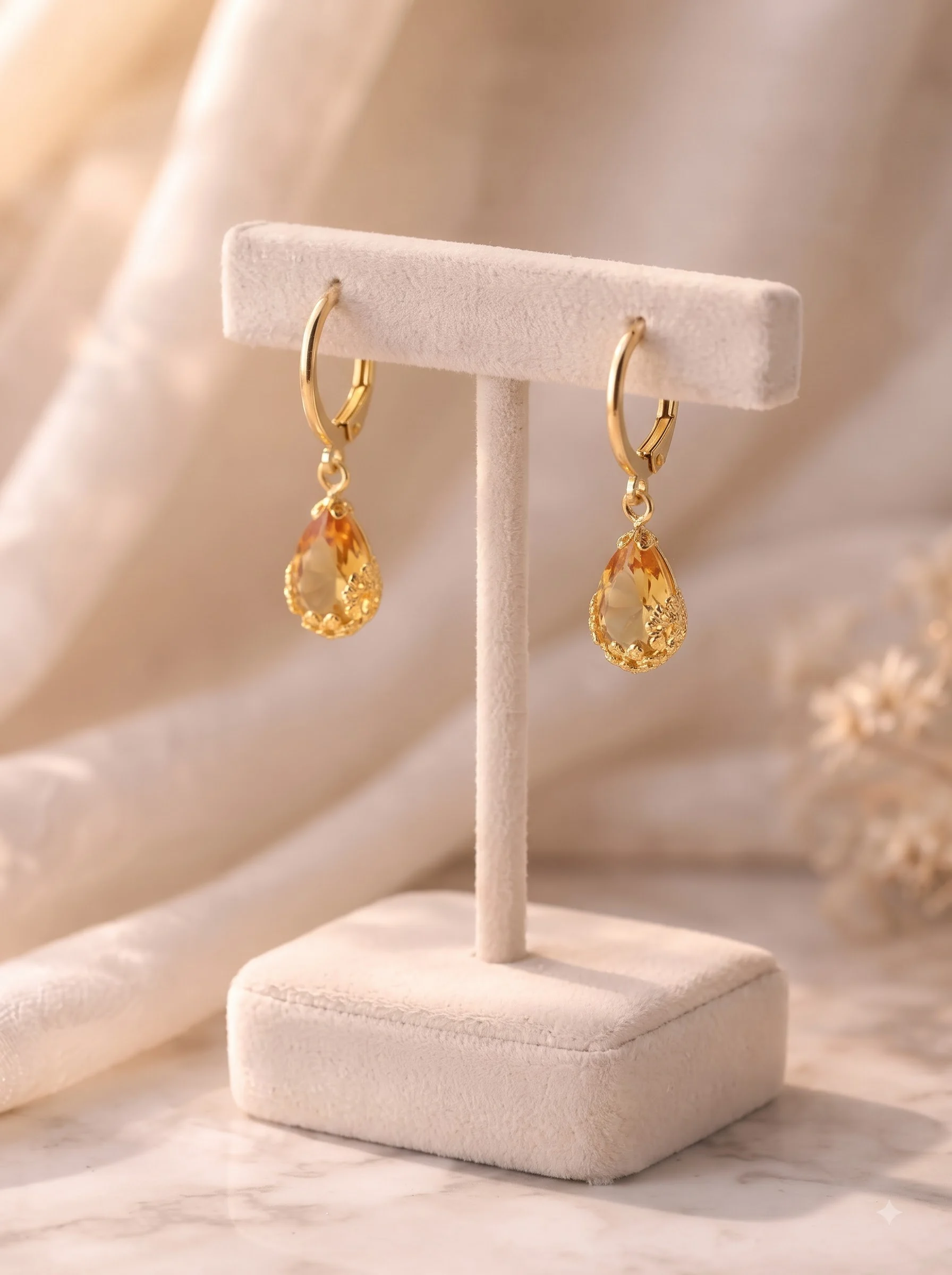 Golden Yellow Crystal Earrings