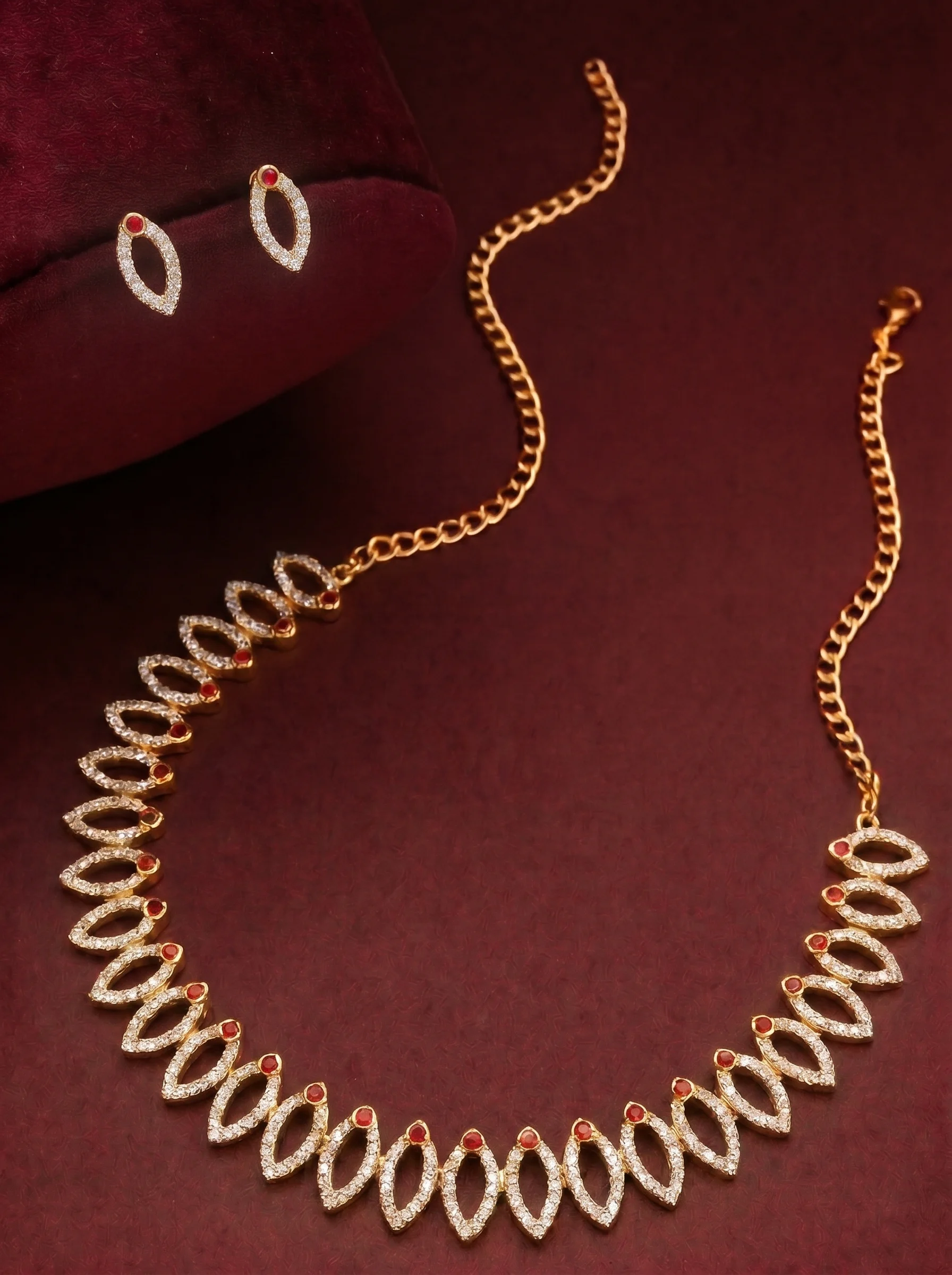 Golden Pink Leaf Necklace Set - Image 5