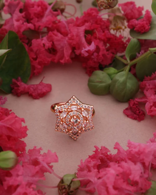 Rose Gold Floral Star Ring