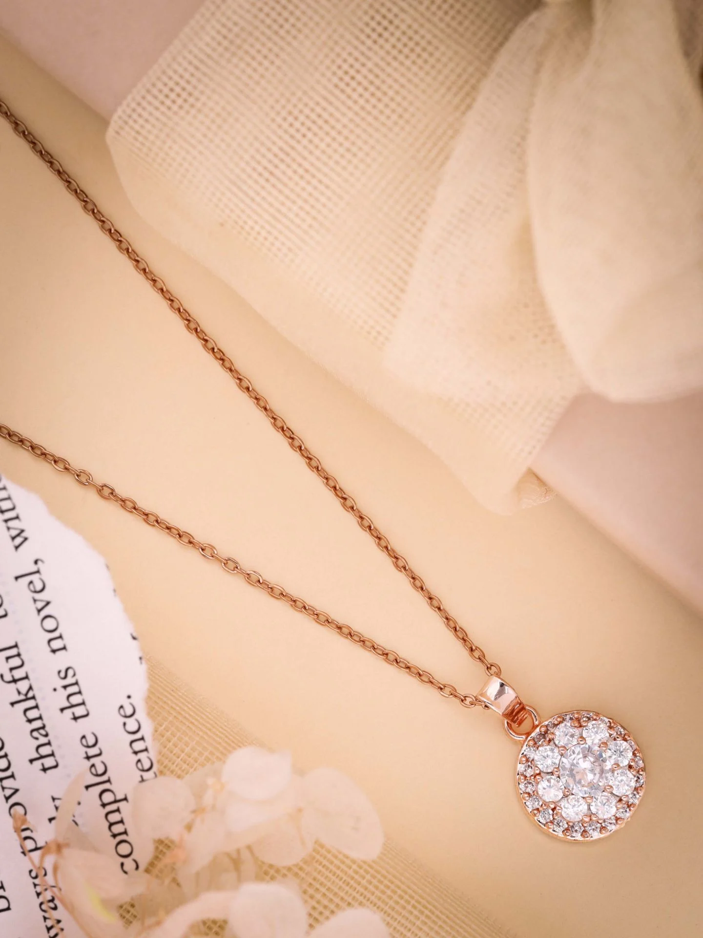 Rose Gold Floral Pendant Necklace - Image 2