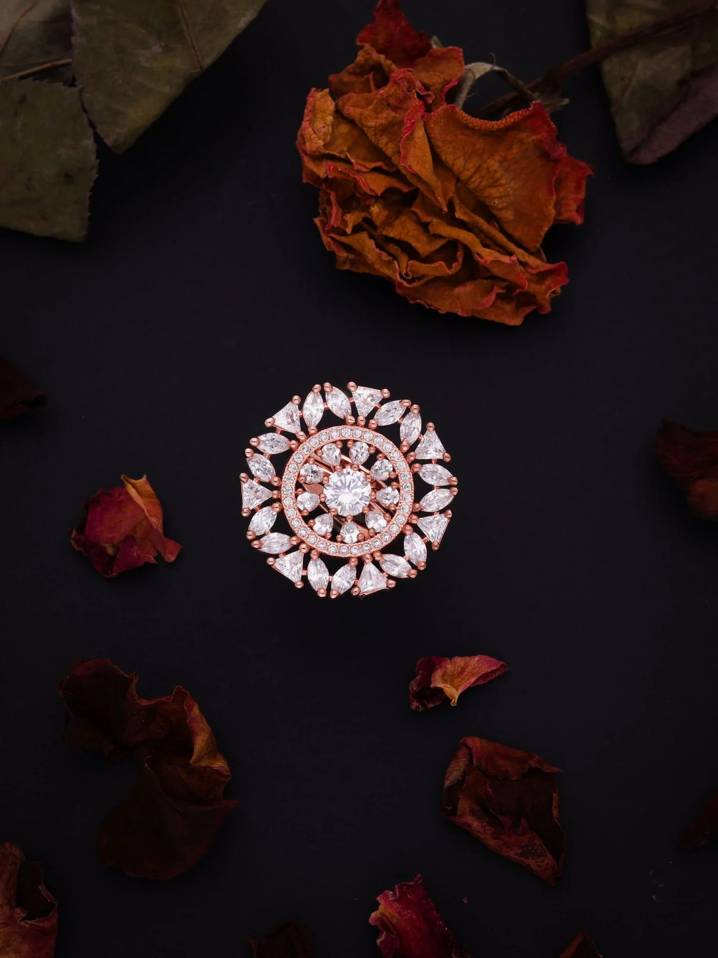 Rose Gold Floral Cluster Ring - Image 2