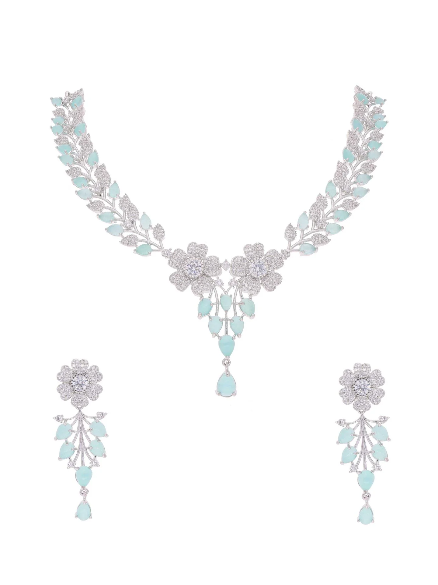 Floral Mint Pearl Necklace Set - Image 4