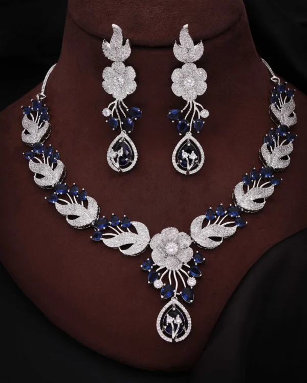 Royal Blue Floral Pearl Jewellery Set
