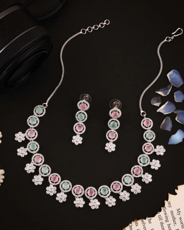 Pink & Mint Floral Necklace Set