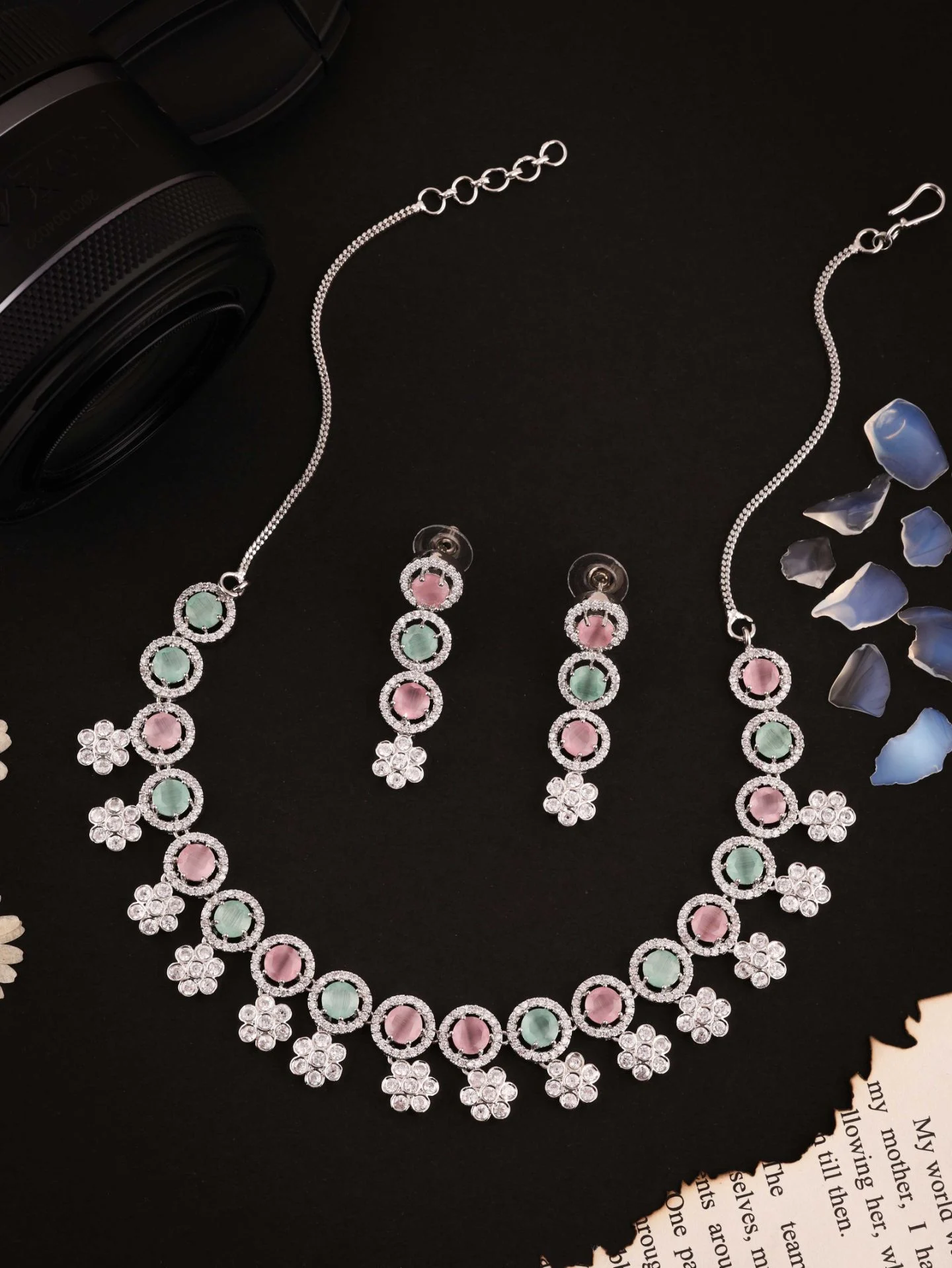 Pink & Mint Floral Necklace Set
