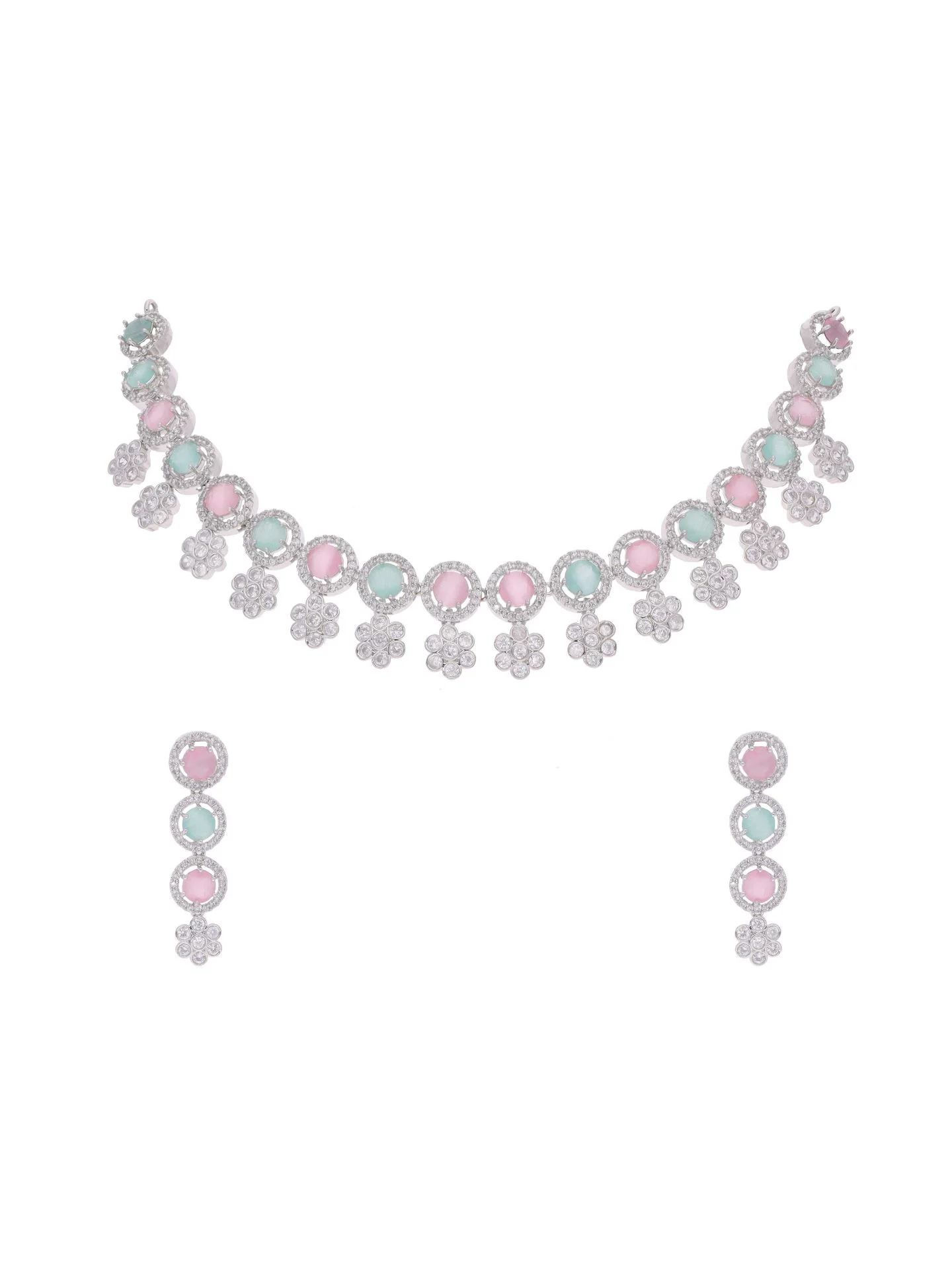 Pink & Mint Floral Necklace Set - Image 4