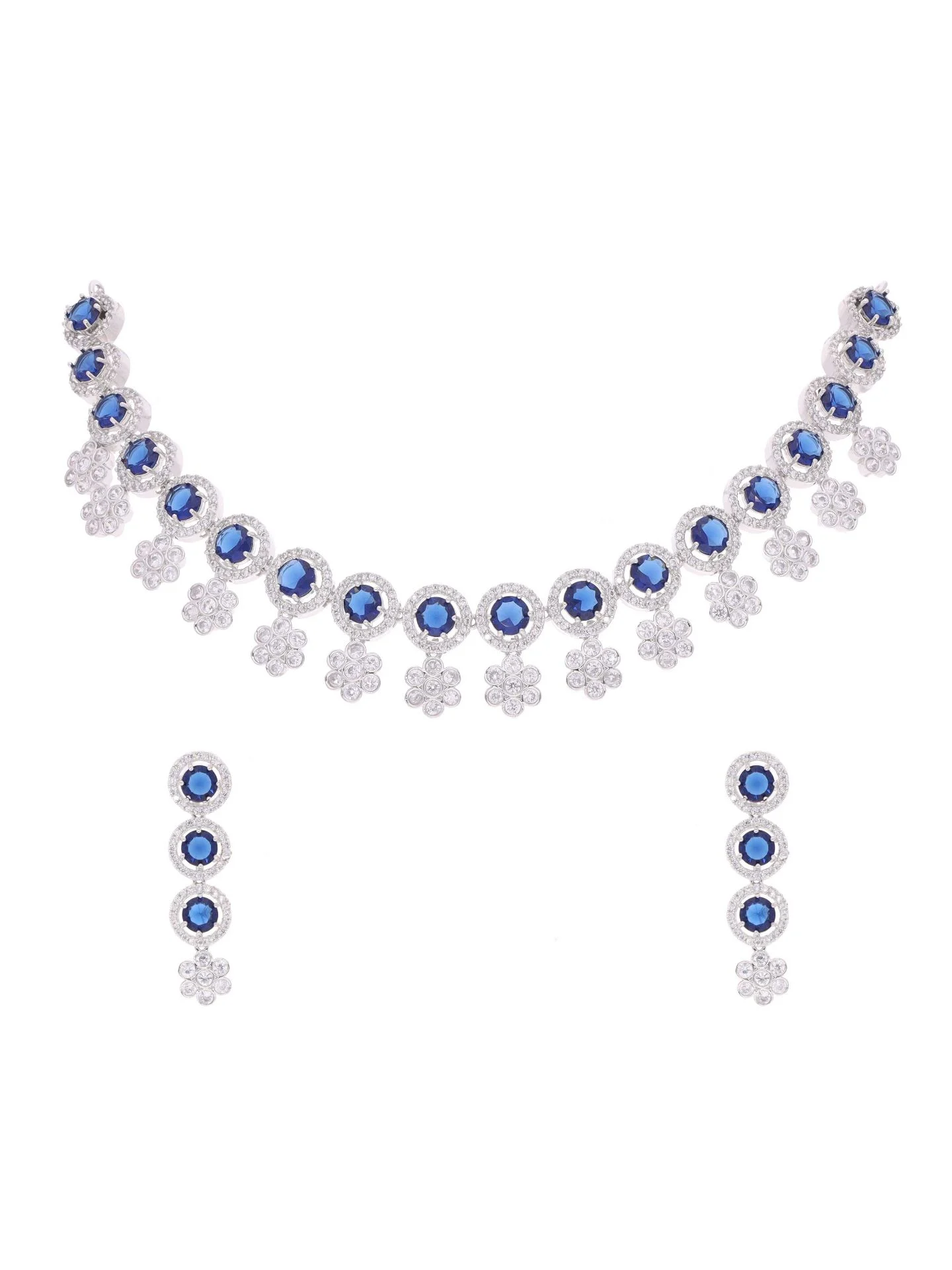 Navy Blue Floral Necklace Set - Image 3