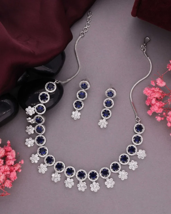 Navy Blue Floral Necklace Set
