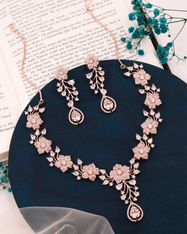 Rose Gold Floral Necklace Set