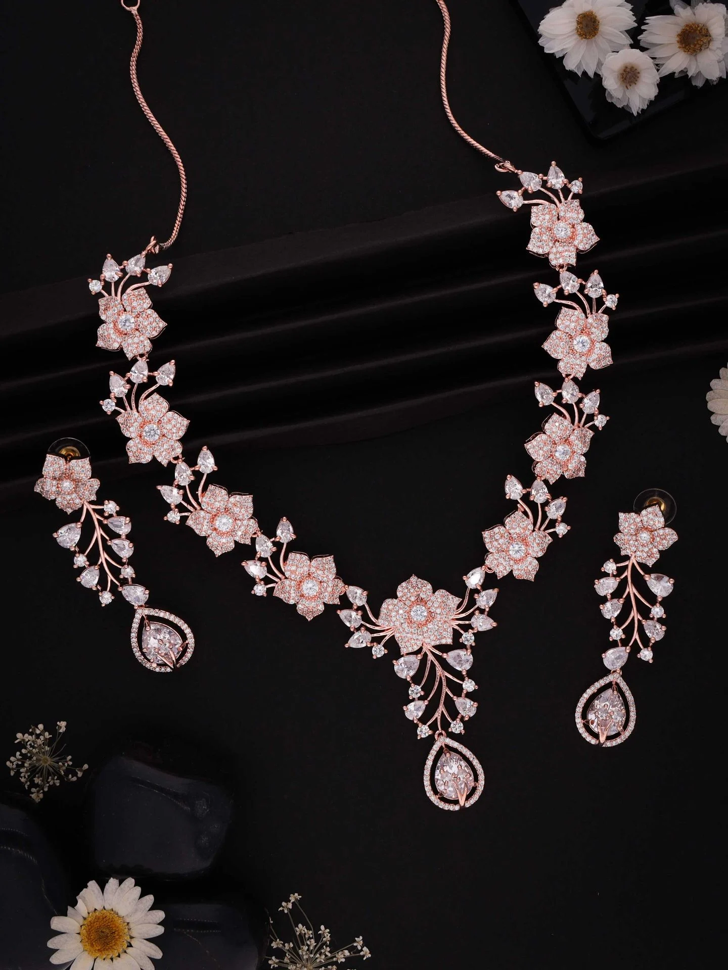 Rose Gold Floral Necklace Set - Image 2