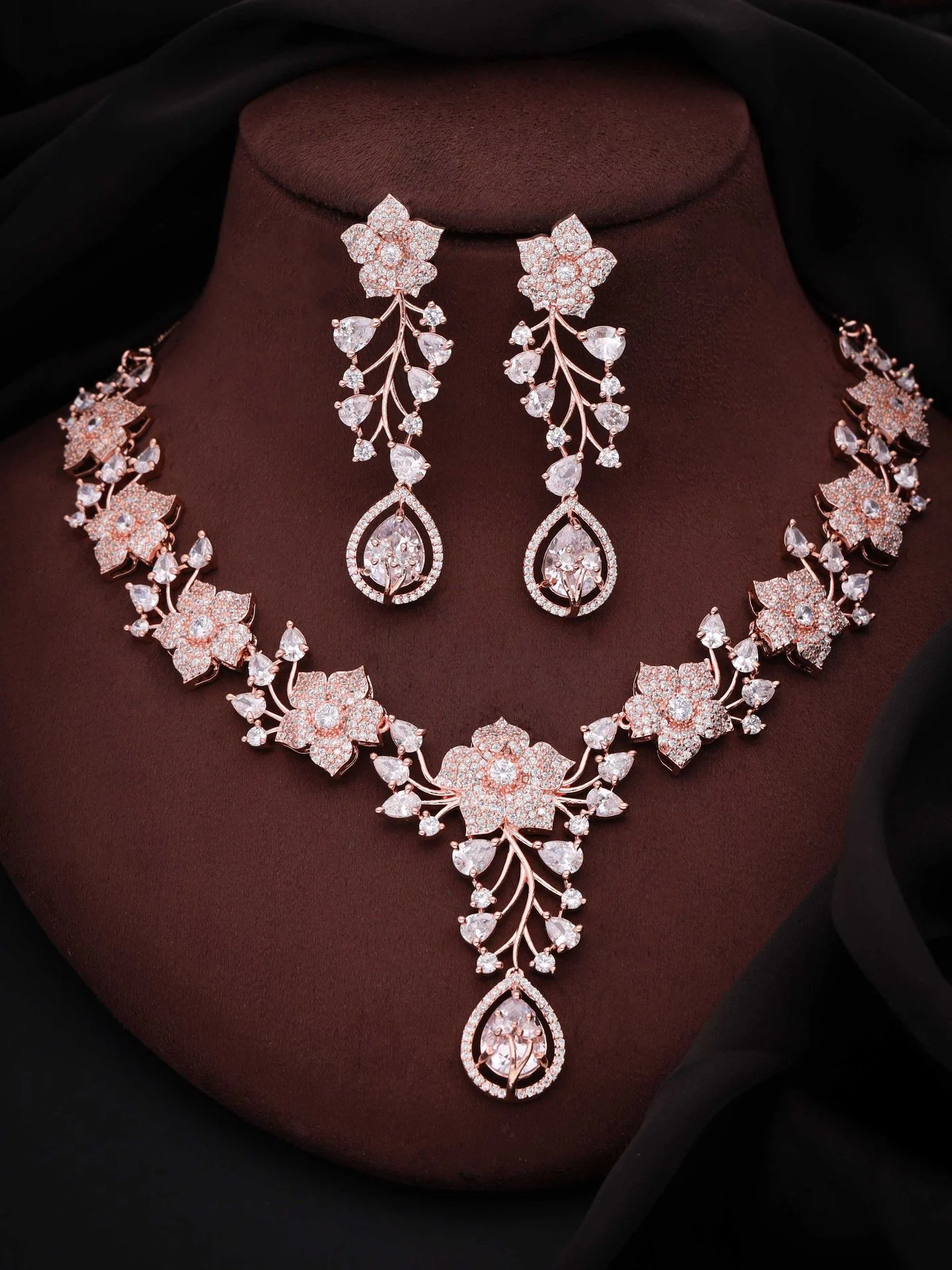 Rose Gold Floral Necklace Set - Image 3