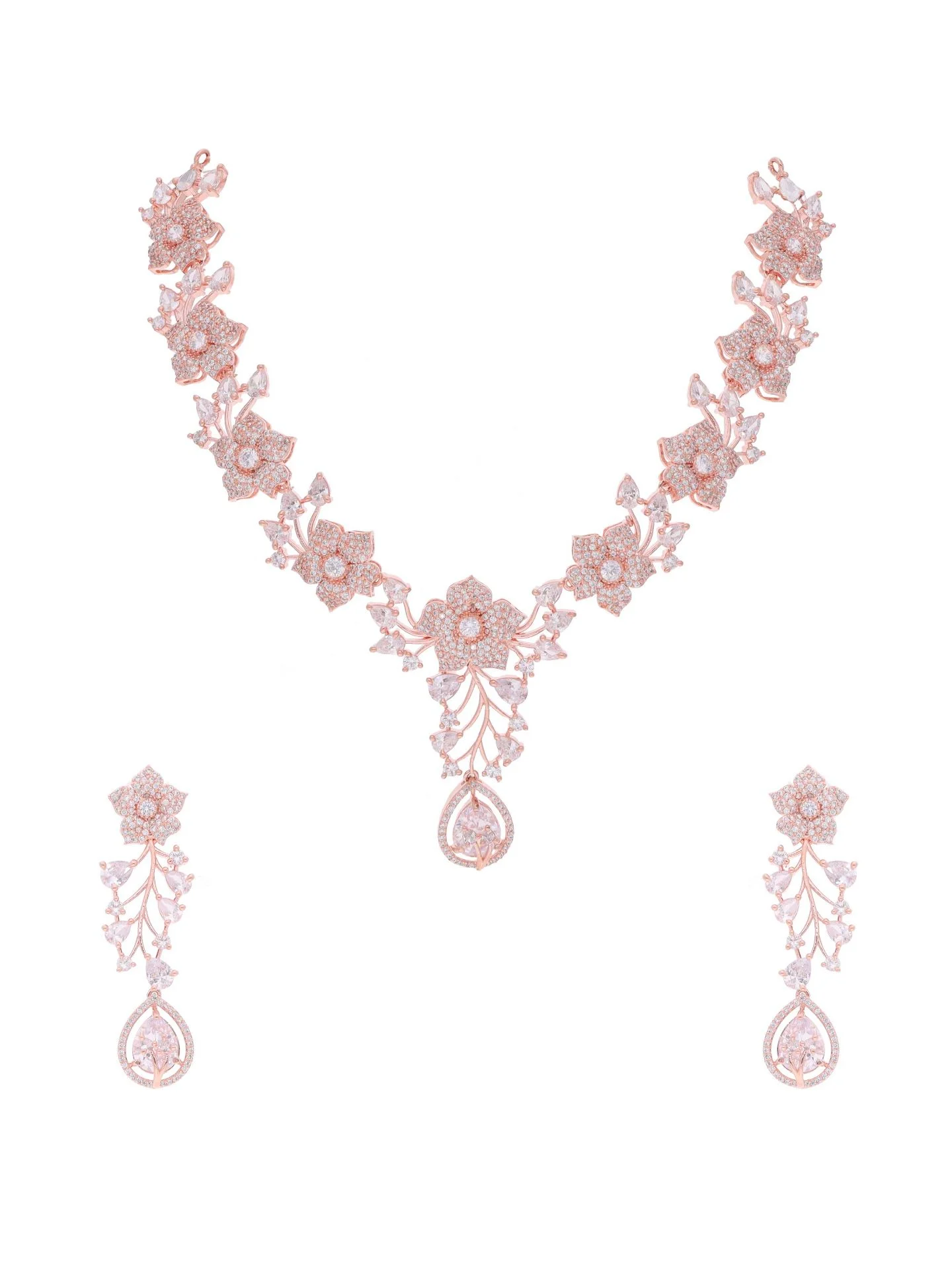 Rose Gold Floral Necklace Set - Image 4