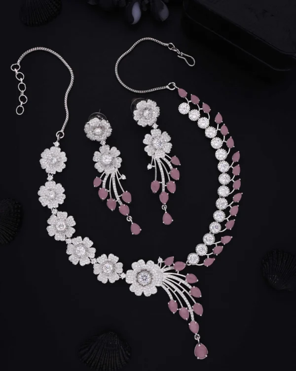 Floral Pink Drop Necklace Set